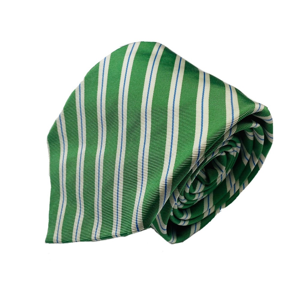DORMEUIL Paris Green White‎ Striped Pure Silk Tie Size 3.75" Width LNWOT